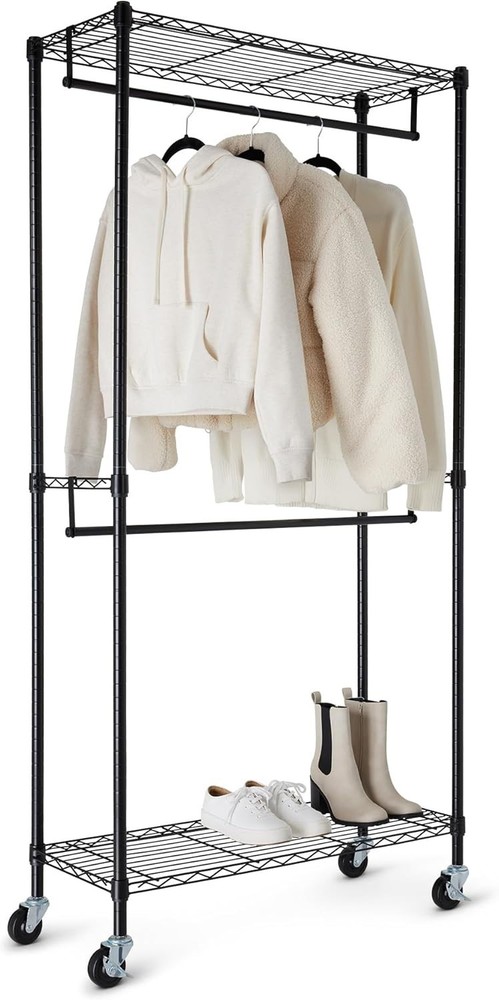Adjustable Double Hanging Garment Rack - Black, 36x14x72
