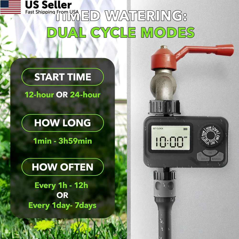 Programmable Sprinkler Timer with Rain Delay – Waterproof V1, Black