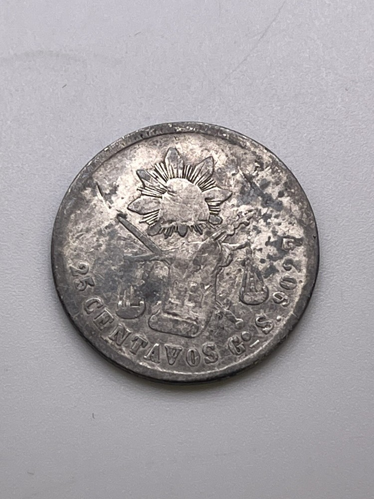 1877 Go S Mexico SECOND REPUBLIC 25 Centavos