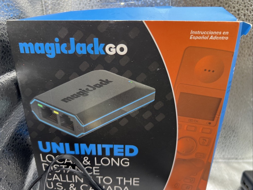 MagicJack Go Smart Digital Phone Fax VoIP Adapter w/ USB Extender & Data Cables