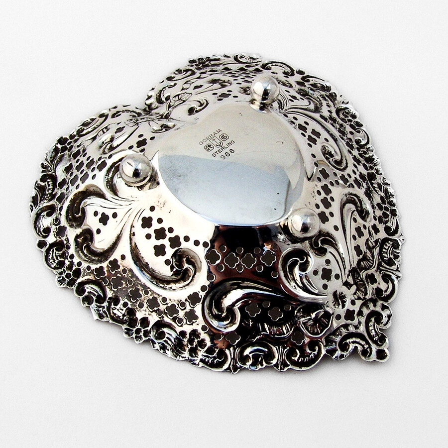 Gorham Heart Candy Dish Floral Scroll Repousse Sterling Silver 1940s