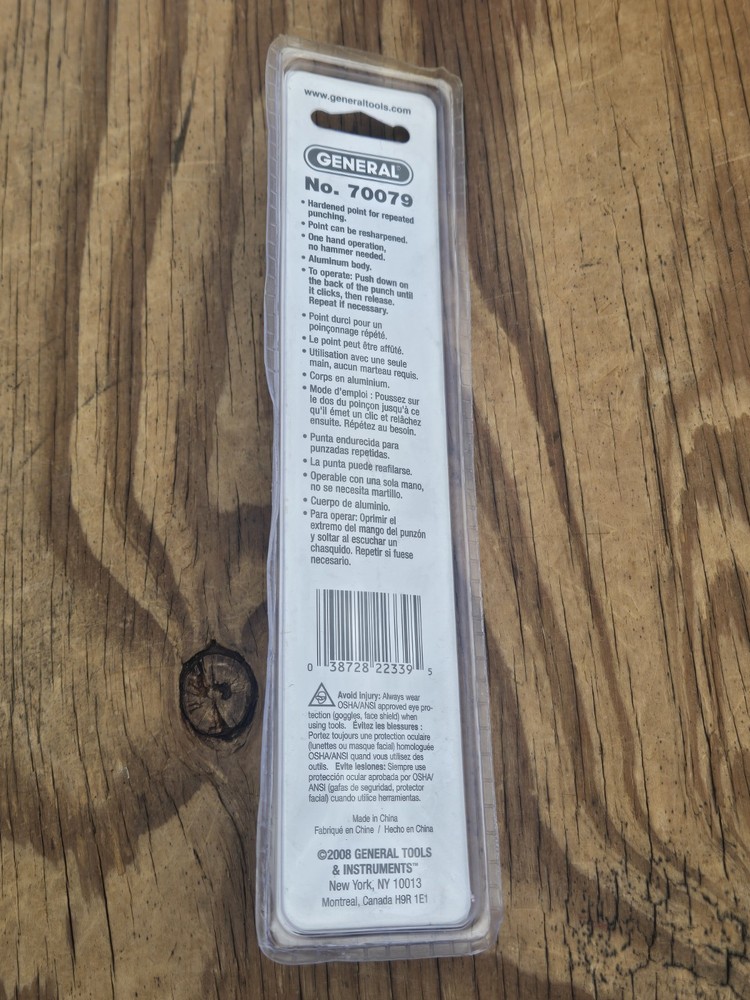 NEW General Tools Automatic Center Punch w/Hardened Point 70079 Sealed