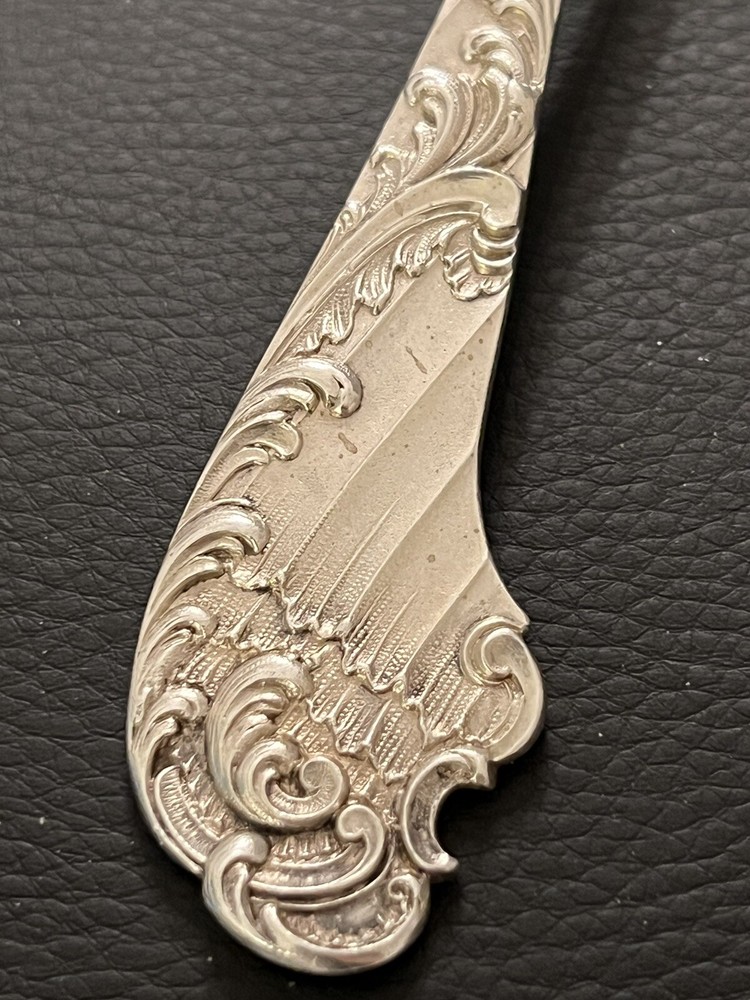 Antique 800 Silver Etched & Raised Design Pie Cake Server Gilt Front Germany 10”