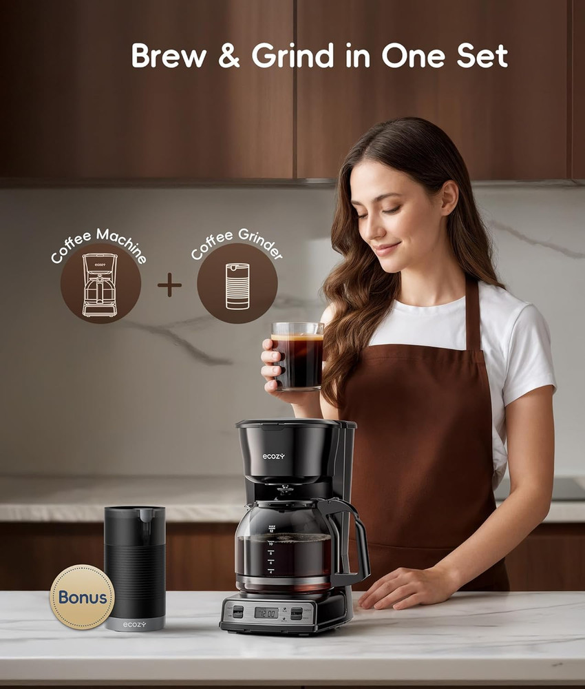 12-Cup Drip Coffee Maker with Electric Coffee Grinder Combos, Programmable Coffe