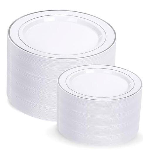 Plastic Plates - Disposable Party Plates Include 100 Dinner 200 Pcs Silver