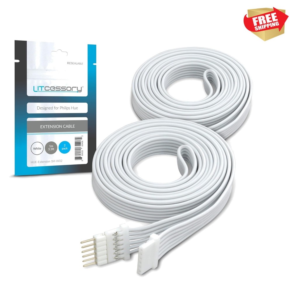 3.3ft Philips Hue Extension Cable - Micro 6-PIN V4, 2 Pack for Custom Lighting