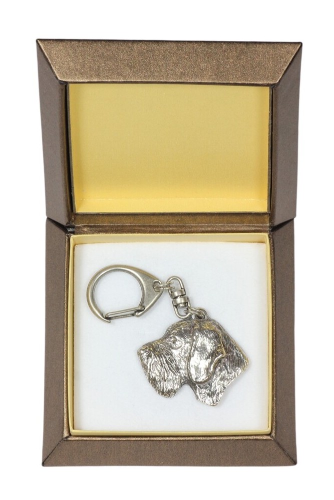 German Wirehaired Pointer - Silver-plated key ring with a dog in a gift box, han