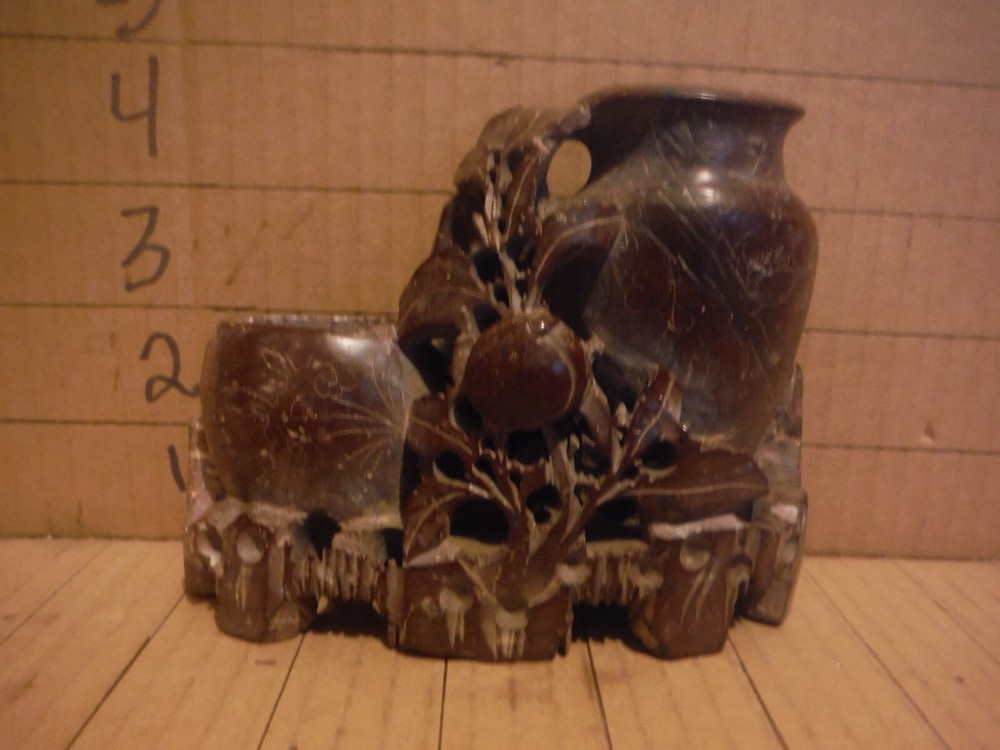 vintage Chinese Dual Vase Carving