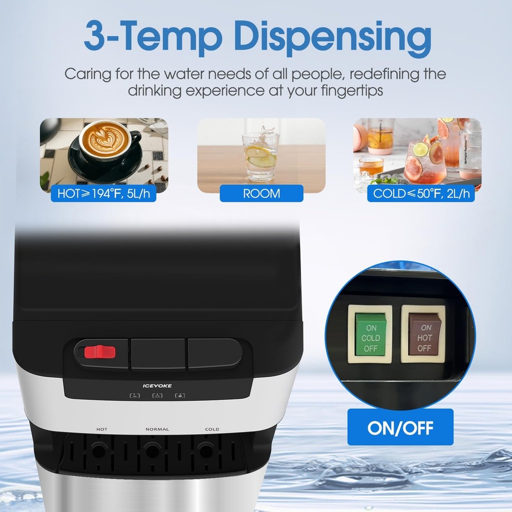Self-Cleaning Bottom Loading Water Cooler Dispenser, 3 Temperature Settings -...