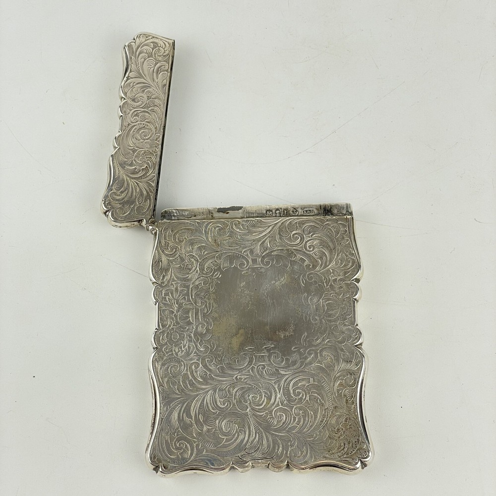Antique Solid Silver Card Case Engraved Design Aston & Son 1857 10cm