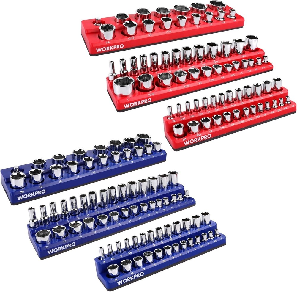 Magnetic Socket Organizer Set, 6-Piece Socket Holder Set Includes 1/4", 3/8",...