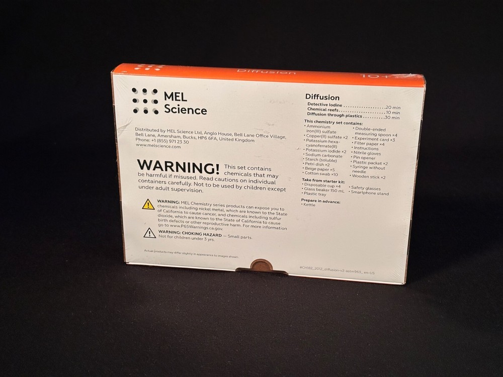 MEL Chemistry Diffusion Kit, Home Science, Experiments *NEW* Sealed 10+