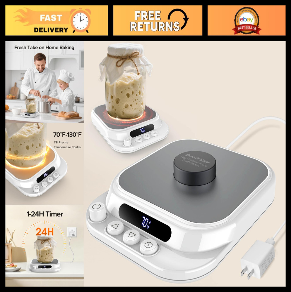 Sourdough Starter Warmer with Precise Temp Control, 24H Timer, Fits Flat/Concave
