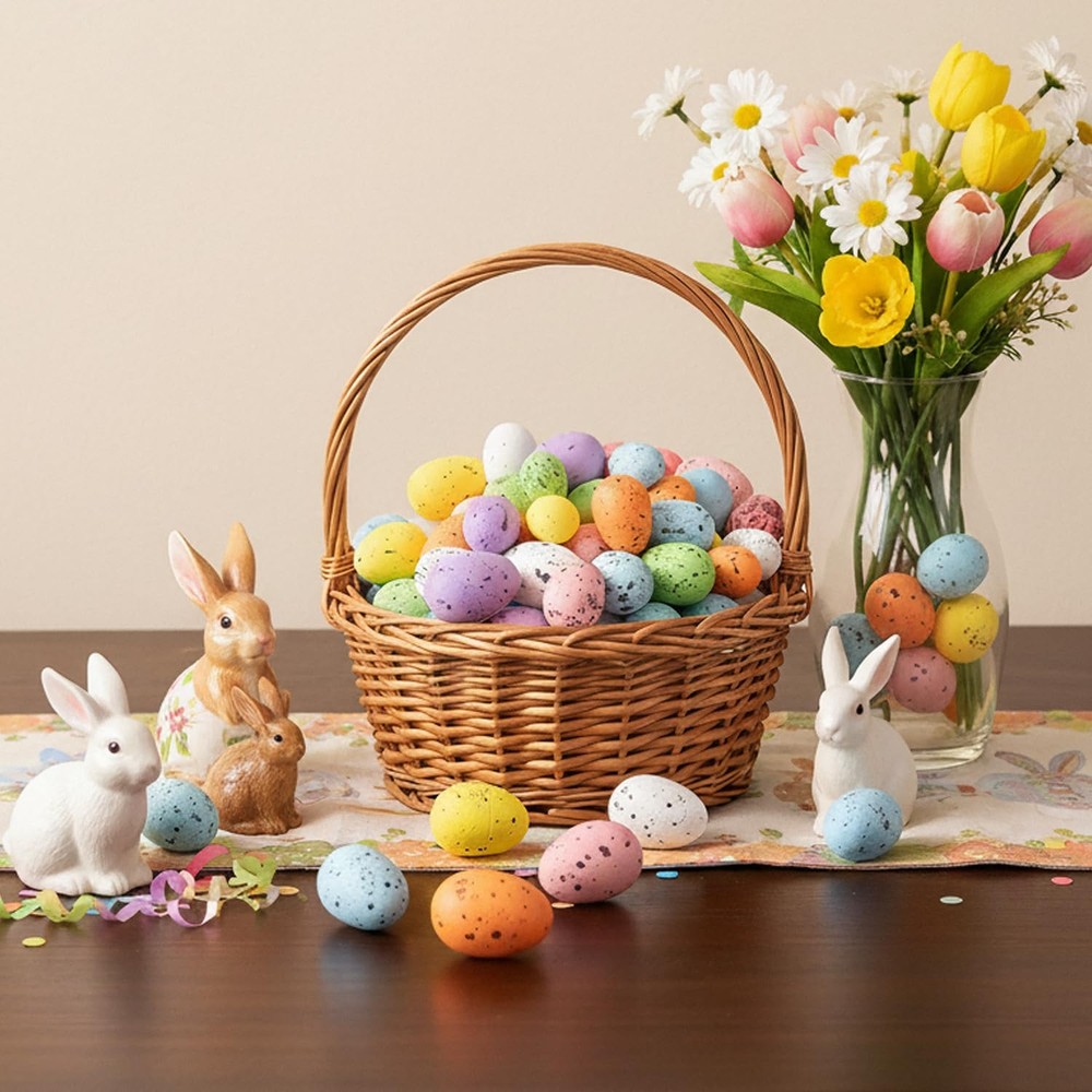 40 Pcs Foam Speckled Easter Eggs,8 Colors & 3 Sizes Eggs for multicolour