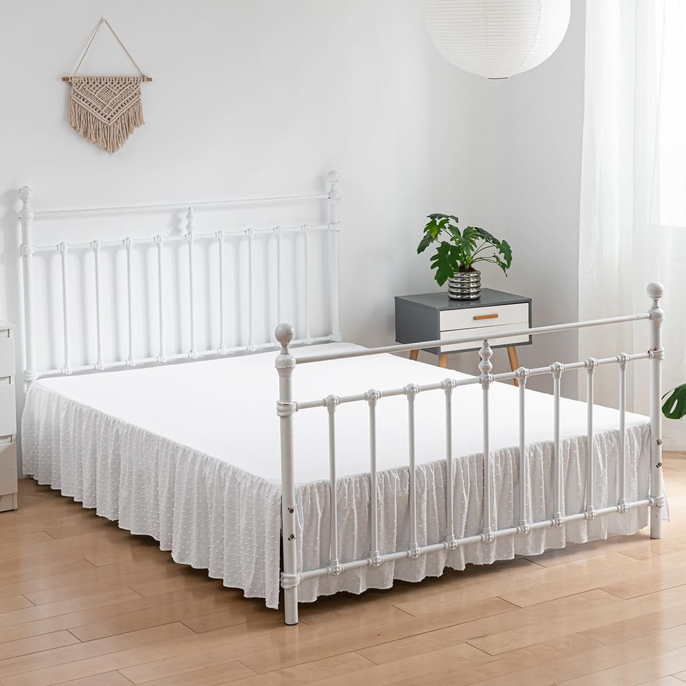 Tufted Dot Bed Skirt King Size Ruffled 12"King, Dot-white