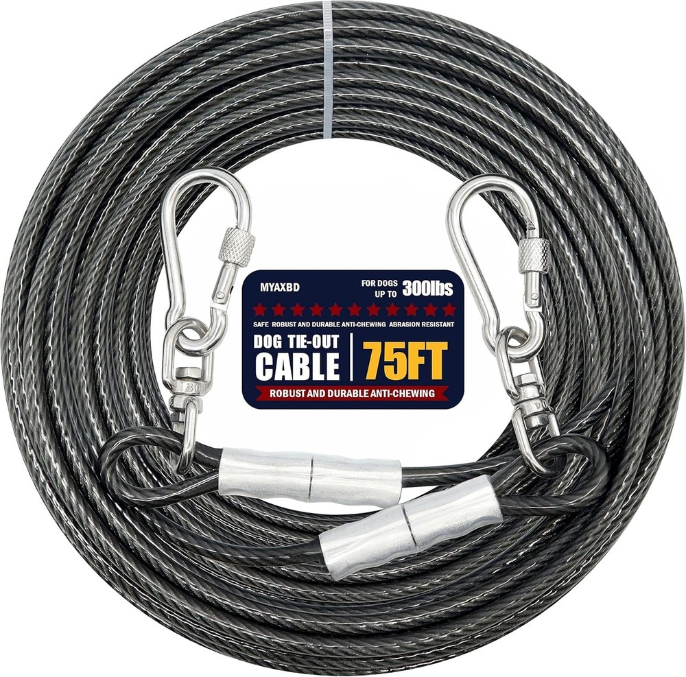 75FT Dog Tie Out Cable – Extra Long Heavy Duty Chew-Proof Lead for Medium