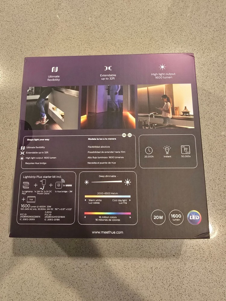 NewPhilips Hue Smart LED Lightstrip Plus Starter Kit 80" Bluetooth Model 555342