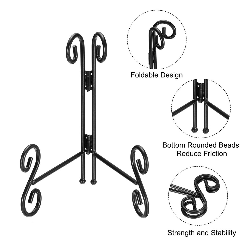2pcs 6 Inch Plate Stands for Display Iron Decorative Folding Holders, Black