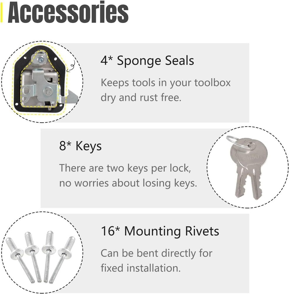 2Pcs Truck Tool Box Latch Toolbox Paddle Lock Replacement Handle Stainles