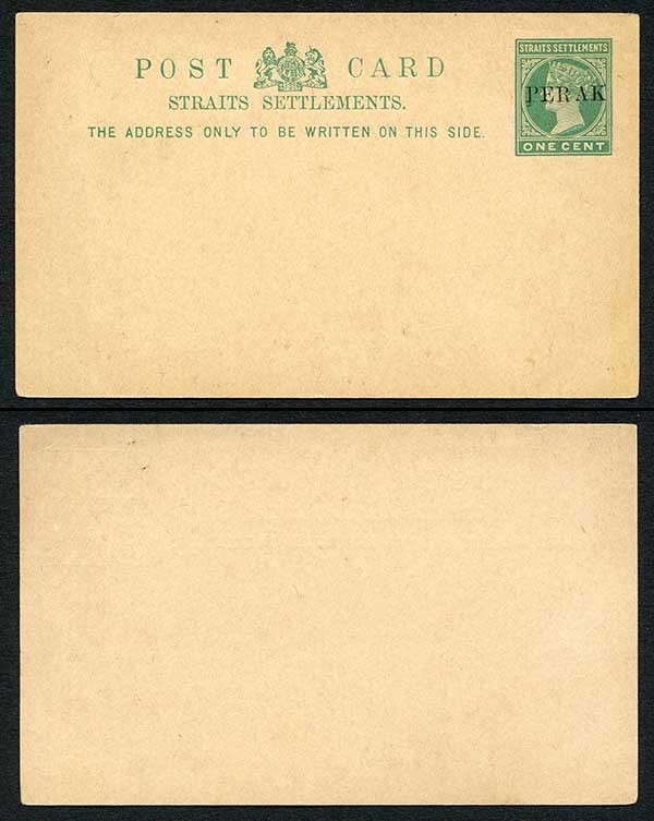 Straits Settlements Postcard Opt PERAK
