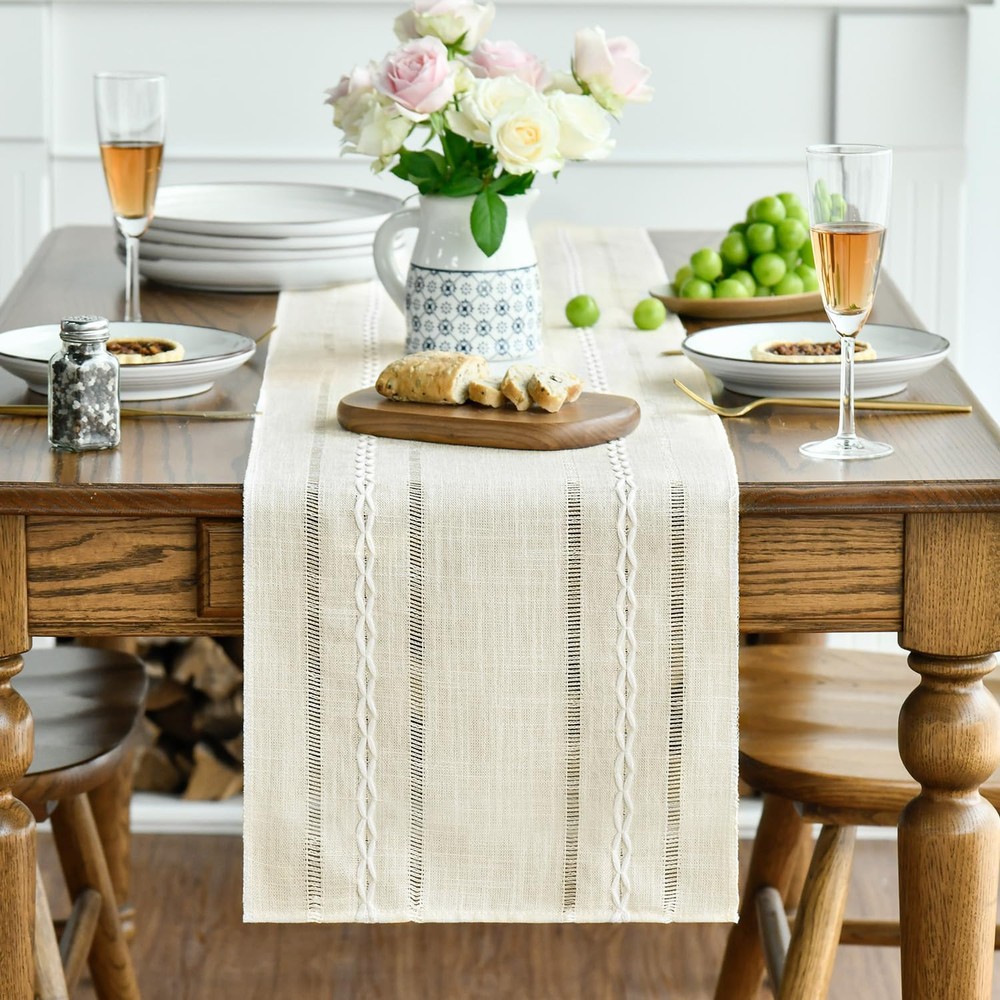 Artoid Mode Ivory Rustic Cotton 13" x 72", Table Runner,