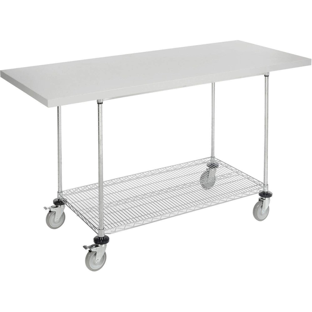 Mobile Workbench with Wire Rack Plastic Laminate Square Edge 72"W x 30"D Chrome