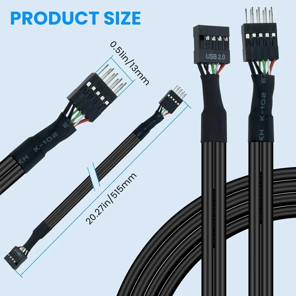 SDTC Tech USB Header Extension Cable, 20.3 inches 2.0 9-Pin