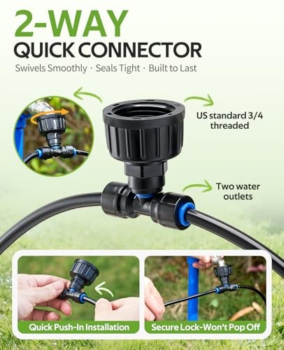 Pressure Compensated Drip Irrigation System with Timer, No-Leak Quick 100FT
