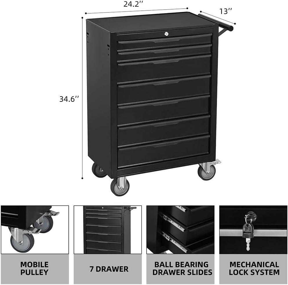 7-Drawer Rolling Tool Chest, Roll Around Storage Organizer Tool Cart with Wheels
