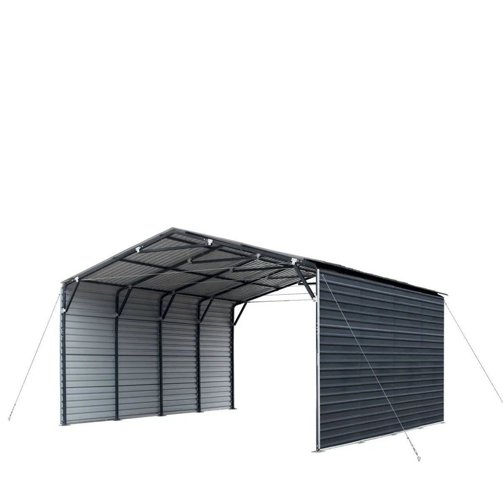 20x20ft Durable Galvanized Carport, 10ft Fully Covered Sides, 27GA Panel System