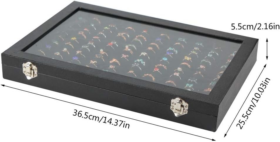 Ring Display Case Organizer Box with Clear Lid 100 Slot Black