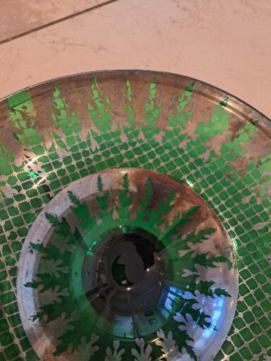 " Console Centerpiece Bowl Flared Green W Silver Design