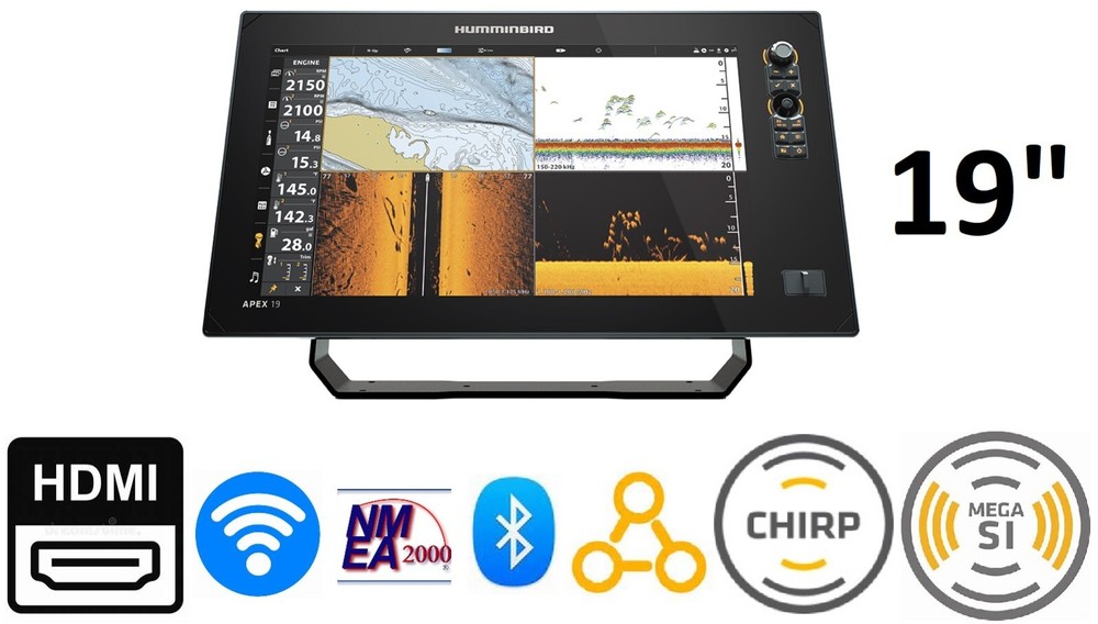 Humminbird APEX 19 MEGA SI+ GPS Chartplotter Bluetooth Fishfinder Display Only