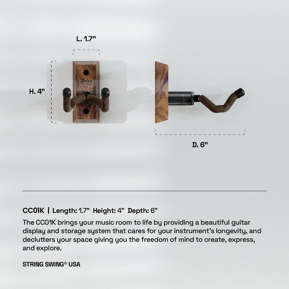 Guitar Wall Mount Hangers 2 Pack, Durable Black Walnut Holder for All Sizes