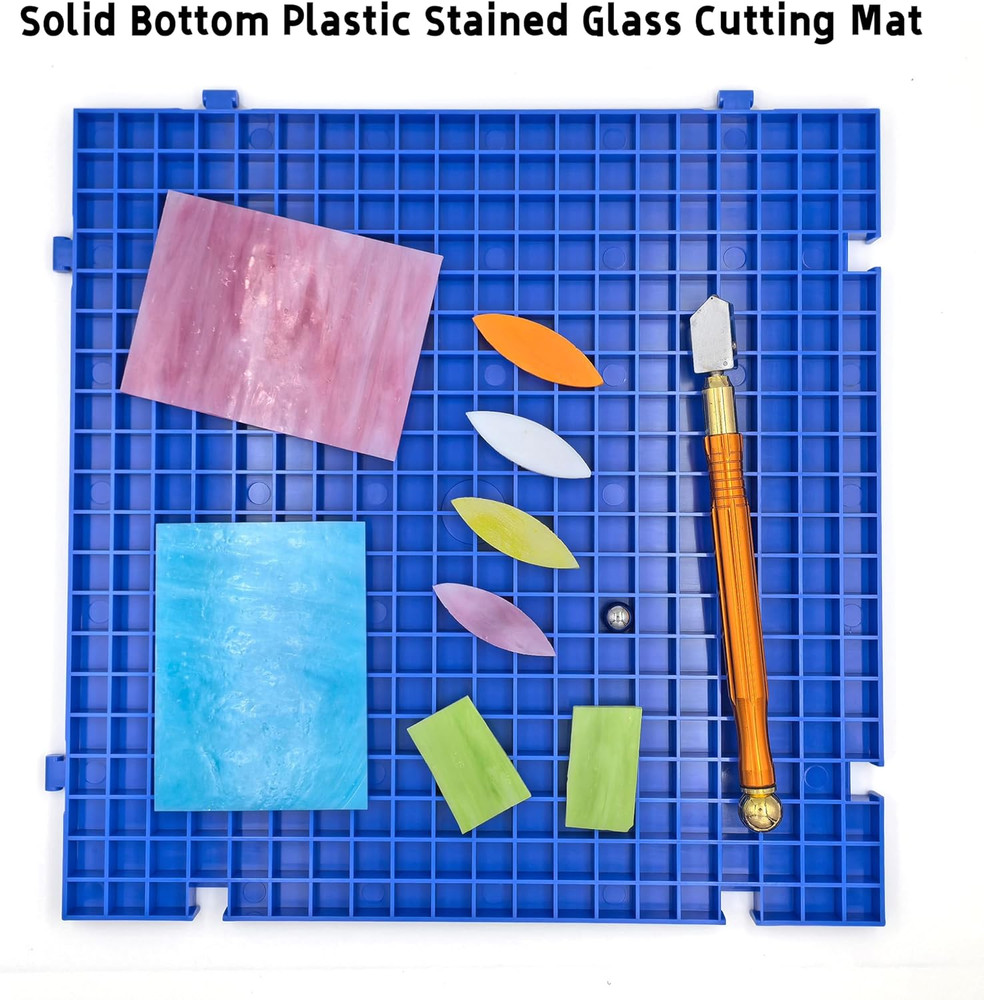 Stained Glass Cutting Mat，12" X 12" Solid Bottom Grid Mat Glass Cutting Tools, B