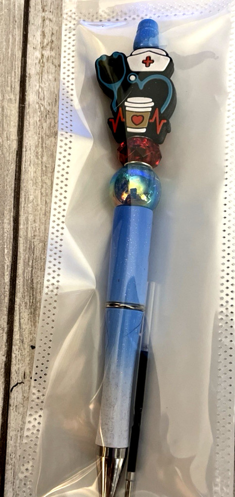 4 miscellaneous beaded pens with 1 ink refill each