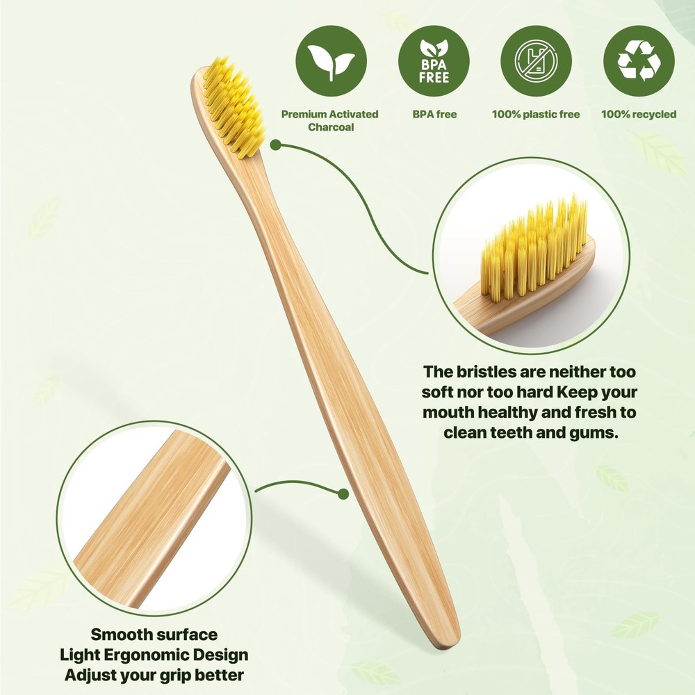 10 Pack Bamboo Toothbrushes | Biodegradable & Compostable EcoFriendly Natural...