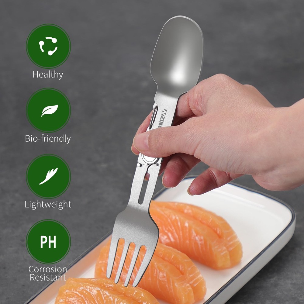 Titanium Tableware Set, 2 in 1 Removable Foldable Tableware, Fork and Spoon,