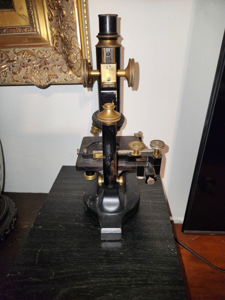 C. 1900 Antique Bausch Lomb Microscope w/ Stage & Light Source