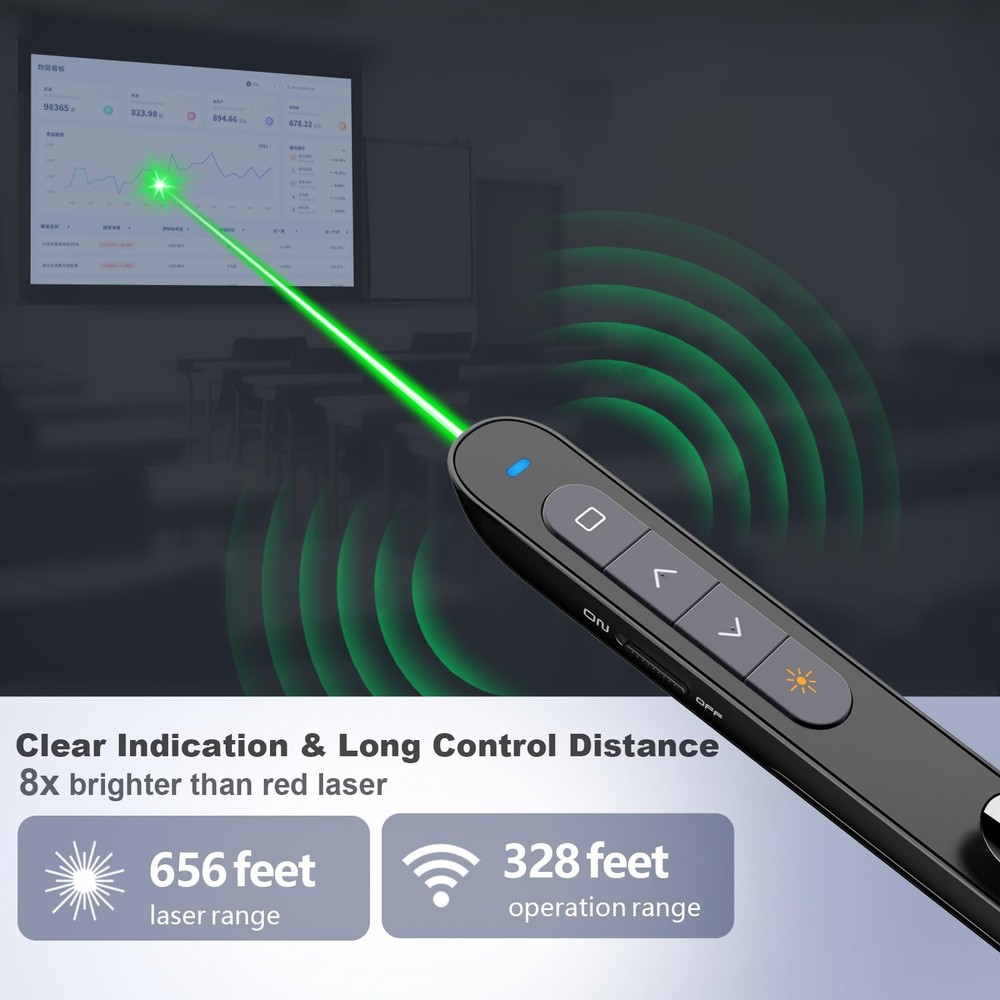 N76 Rechargeable Presentation clicker, Long Range Presentation Remote, Wirele...