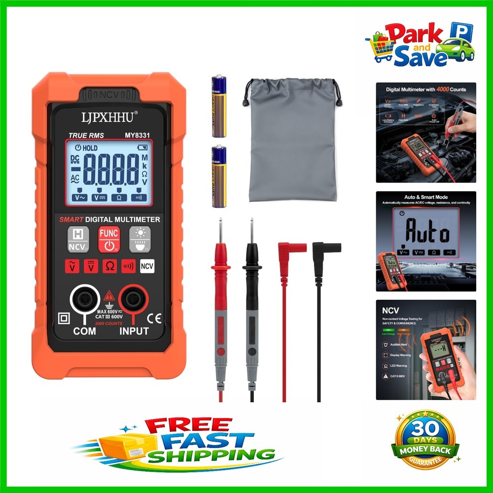 Compact 4000 Counts Digital Multimeter with Auto-Range & Bright LED Backlight