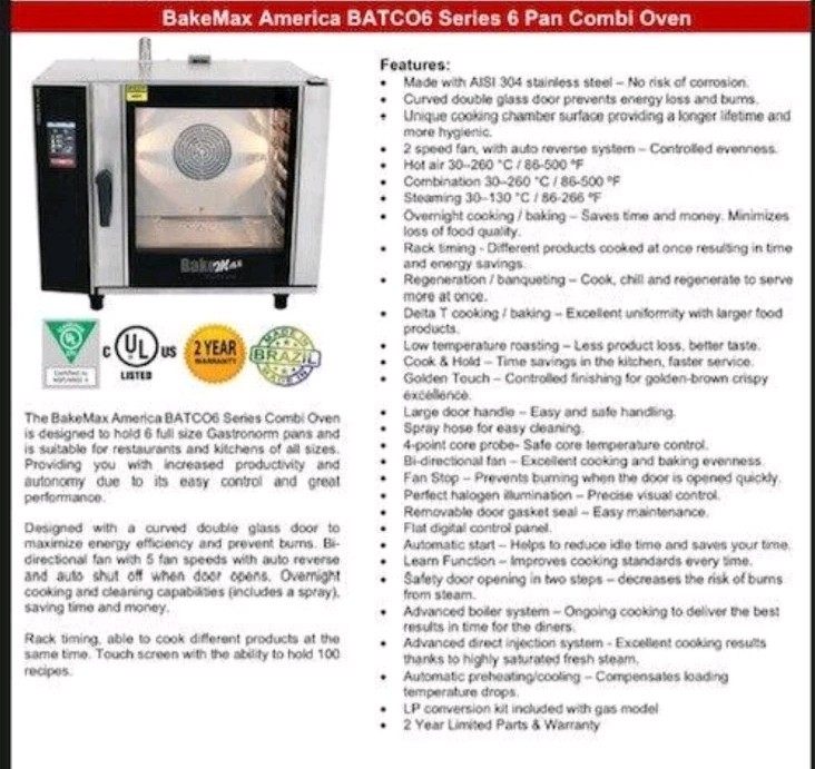 BakeMax BATCO6E Full-Size Electric Combi Oven