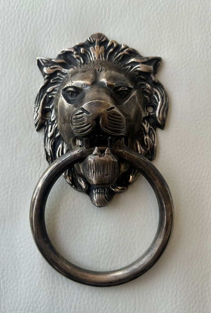 Vintage Brass Lion Head Face Door Drawer Cabinet Knocker Ring Pull Handle