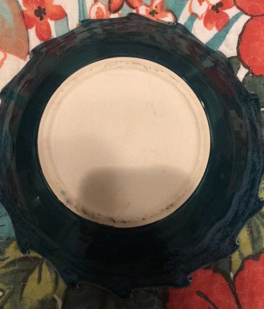 Handmade Pottery Blue Dish with Wave Pattern