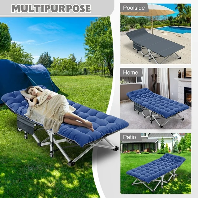 Adults Oversized Folding Camping Cot w/ 3.3in 2 Sided mat ,78" x 32" x 18"