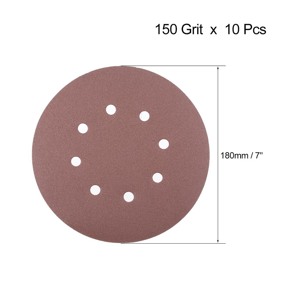 10Pcs 7" 8 Hole Hook Loop Sanding Disc 150 Grit Flocking Sandpaper Sander Paper