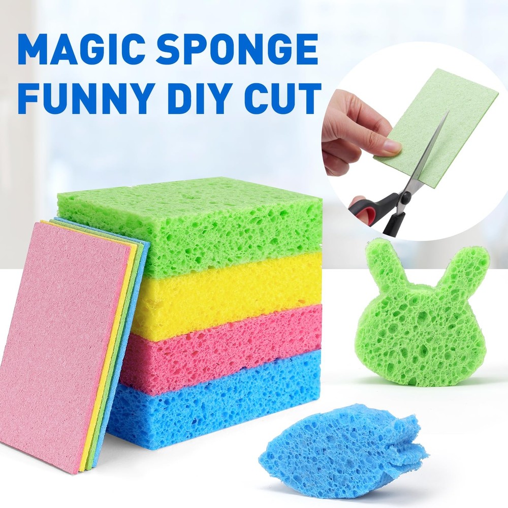 24 Pack Compressed Cellulose Sponge, Non Scratch Kitchen Sponges for Dish Cle...