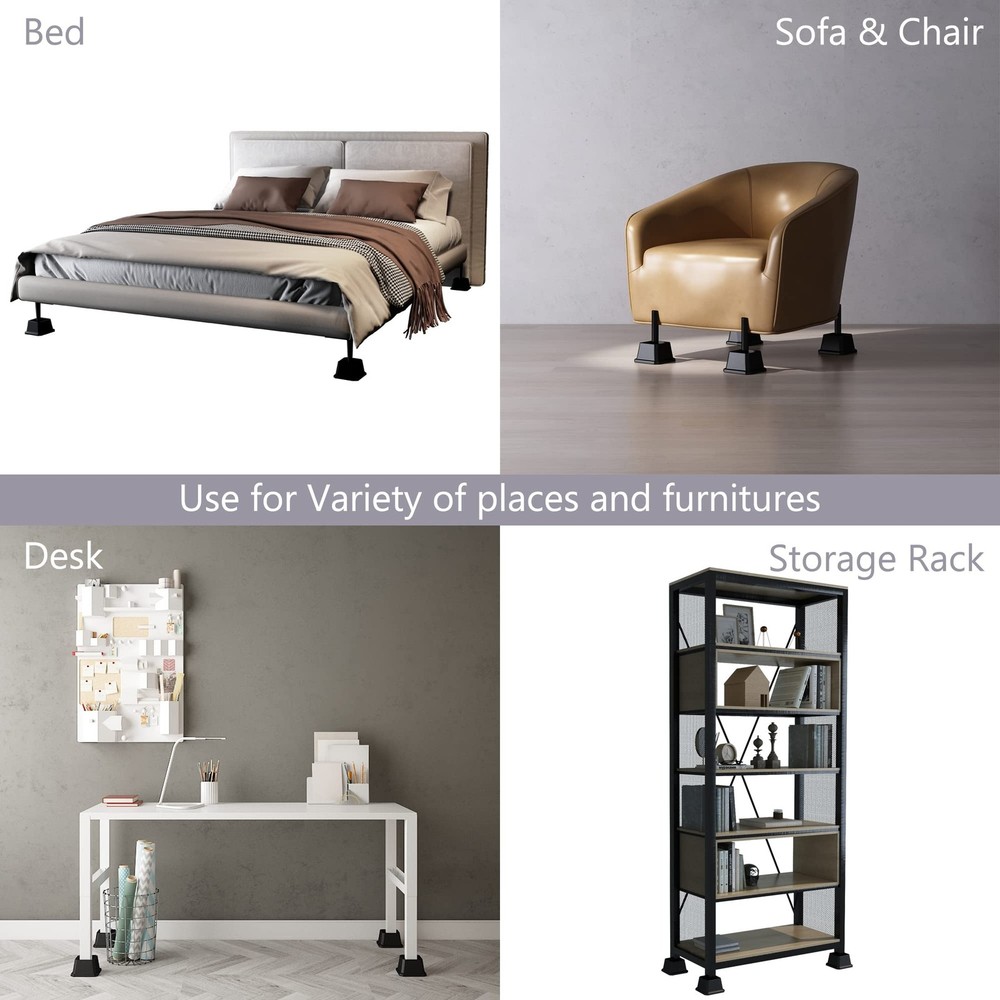 3 Inch Bed Risers for Sofa Table, Heavy Duty Elevators, 4 Pack, Black