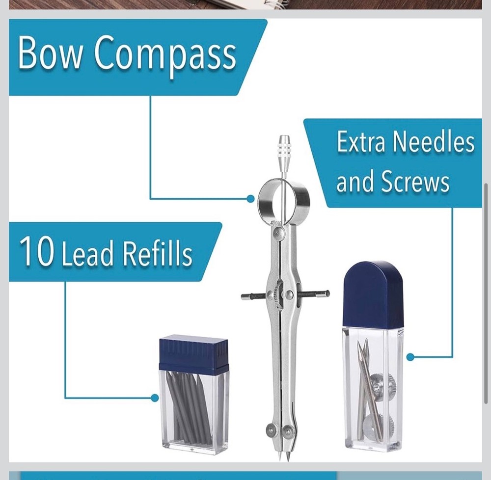 Mr. Pen- Professional Compass for Geometry, Extra Lead, Metal Compass, Drafting