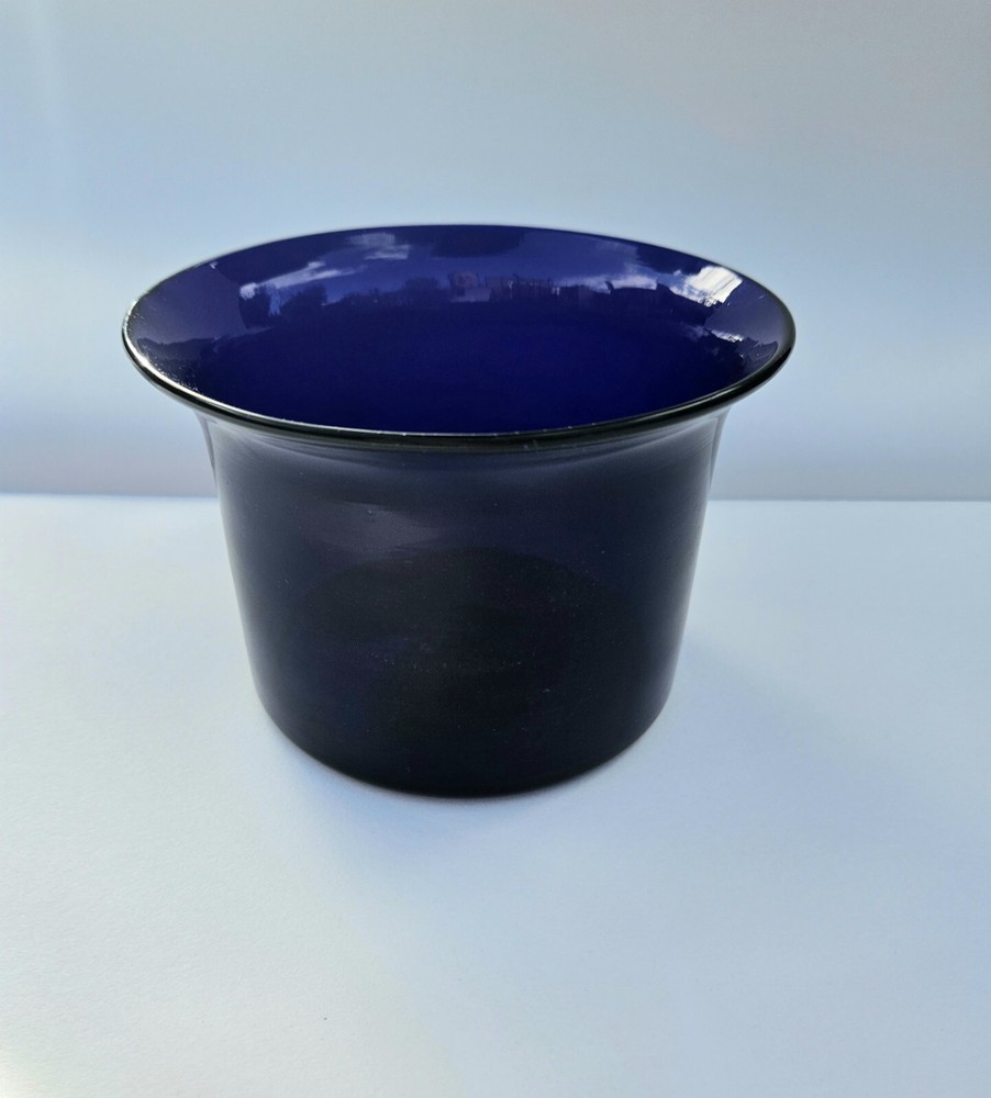 LARGE SILVER POTATO DISH RING COBALT BLUE GLASS LINER INSERT
